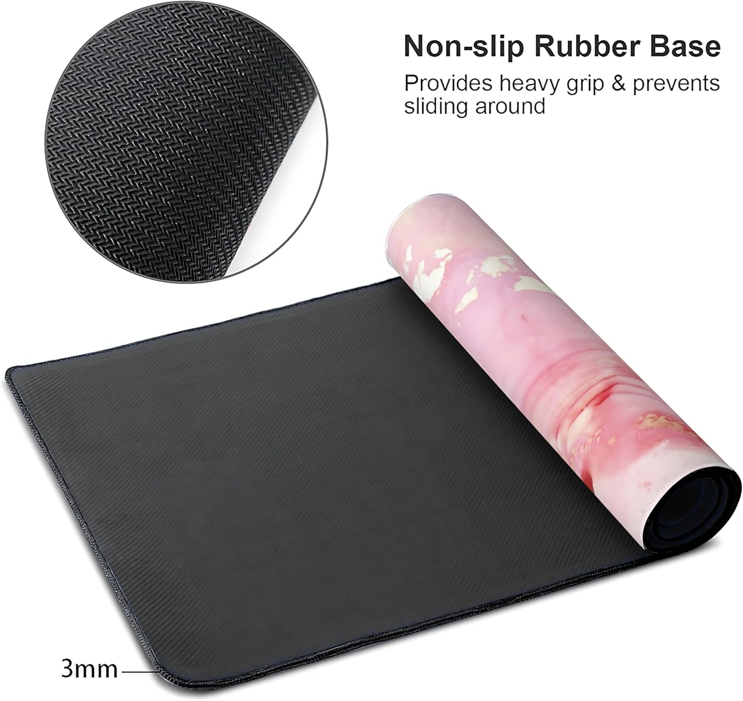 Cute Pink Marble Large Mouse Pad,Gaming Keyboard Desk Pad,Extended Mouse Mat Non-Slip Rubber Base with Stitched Edges for Office Game Home XXL 35.4"x15.7"