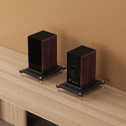 2pcs Subwoofer Isolation Stand, Double-Layered Speaker Isolation Stands with Stainless Steel Metal Feet, Acoustic Speakers Isolation Pad for Floor, Desktop (13.7×15.7in)