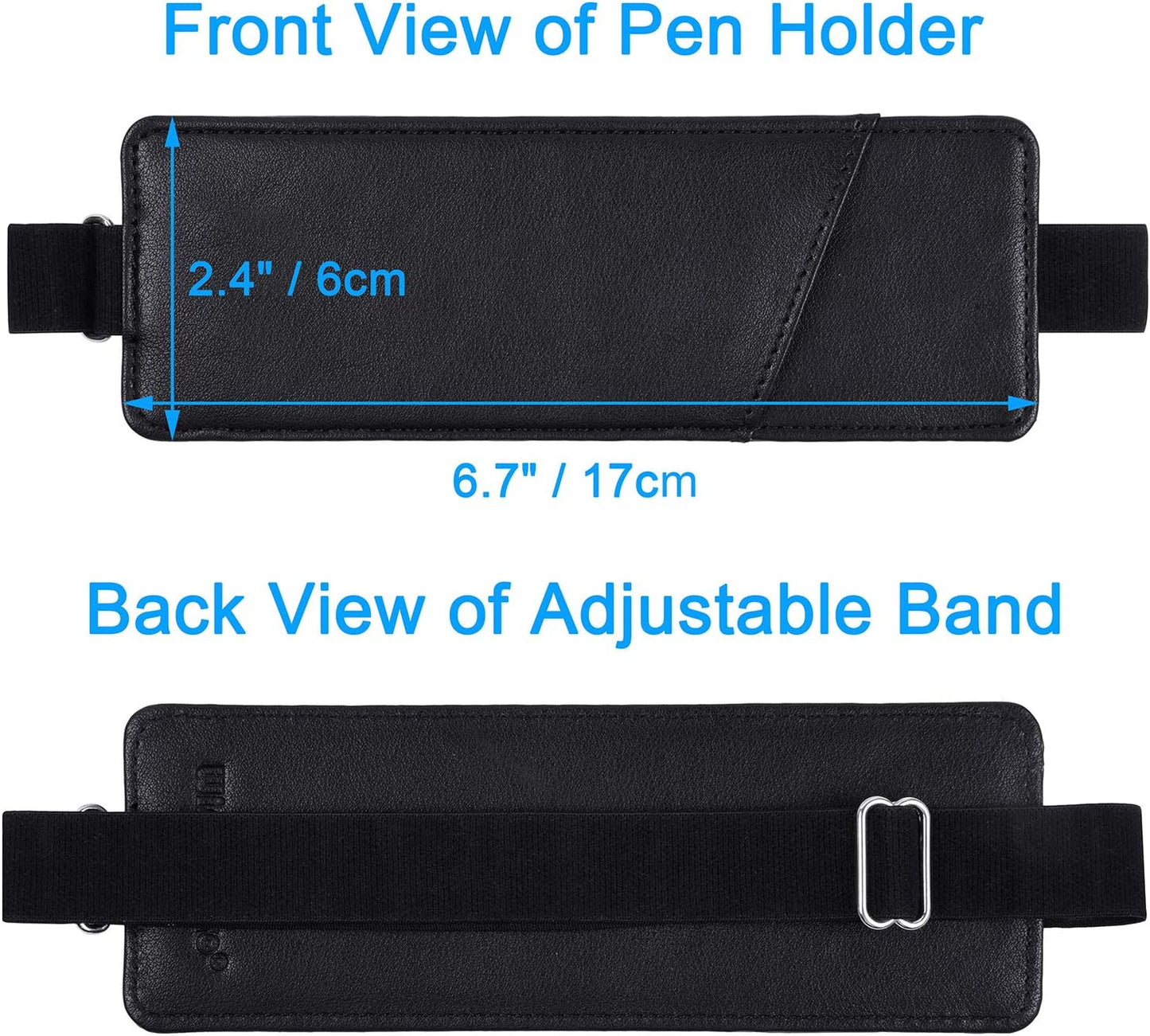 Wisdompro Adjustable Elastic Band Pen Holder, 2 Packs PU Leather Pencil Holder, Pen Sleeve Pouch, Fits for 8" to 11.5" Hardcover Journals, Notebooks, Planners, iPad