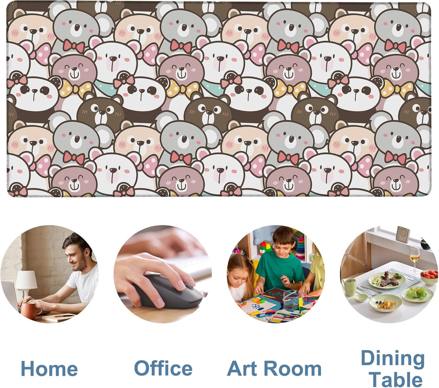 Gaming Desk Pad Large Extra Length Panda and Koala Mouse Pad Keyboard Laptop Non-Slip Waterproof with Rubber Base Thick Stitched Edge Mouse Mat for Office Home 35.4 x 15.7 Inches