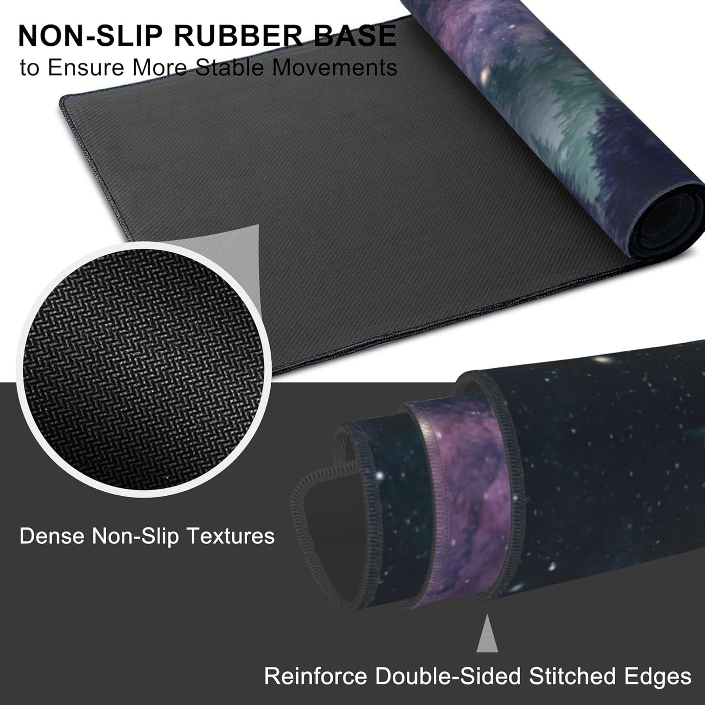 Mouse Pad, Large Galaxy Space Forest Desk Mat, Extended Non-Slip Gaming Keyboard Mousepad Desk Pad, Thick Stitched Edges Waterproof Mouse Mat 31.5"x15.7" (Night Sky Forest)