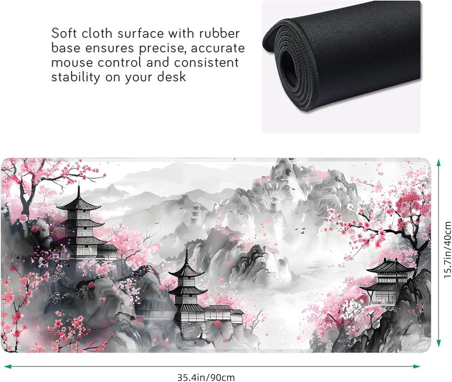 Japanese Cherry Blossom Large Mouse Pad,Gaming Keyboard Desk Pad,Extended Mouse Mat Non-Slip Rubber Base with Stitched Edges for Office Game Home XXL 35.4"x15.7"
