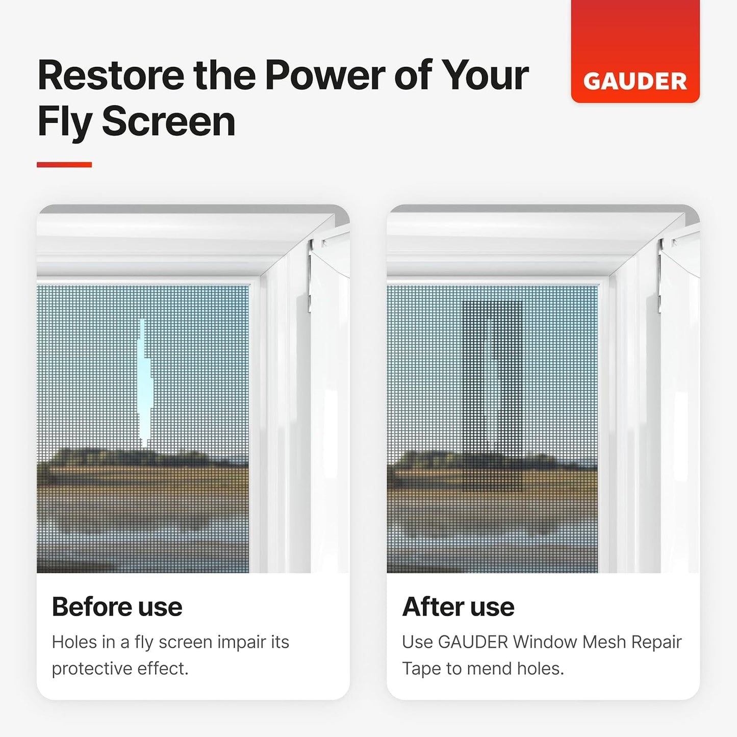 GAUDER Fly Screen Repair Tape - Insect Screen Repair Set Made from Fiberglass Self-Adhesive - Patch for Door, Porch Door and Window (3.3 ft x 2 inches - Black)