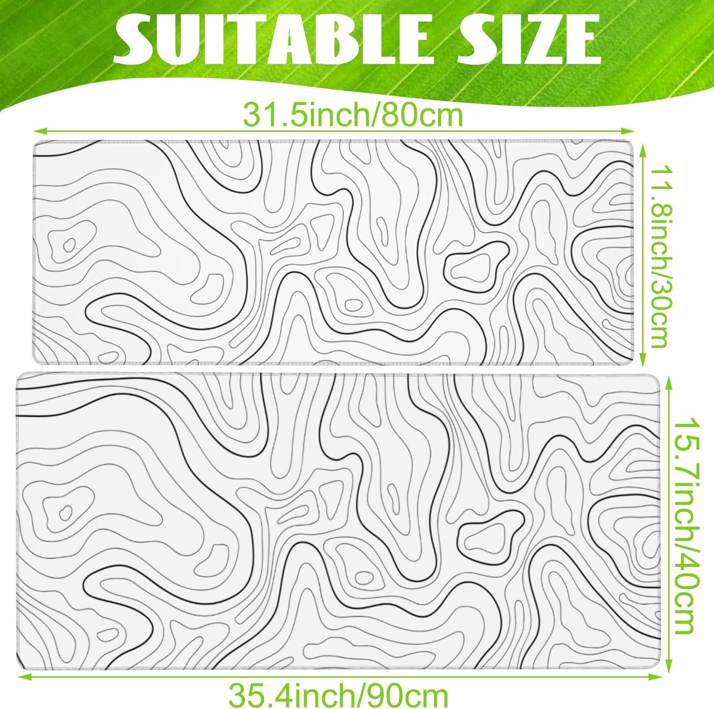 Desk Mat,White Topographic Contour Map Desk Pad,Topographic Contour Large Gaming Mouse Pad for Desk,Extended Big Computer Keyboard Mouse Pad with Non-Slip Base and Stitched Edge,35.4"x15.7"