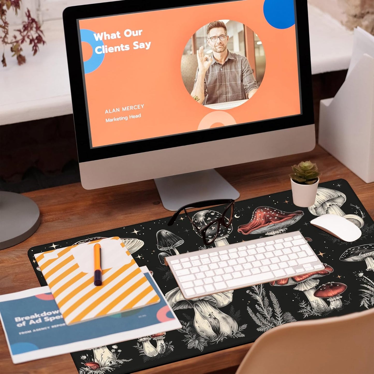 Psychedelic Mushrooms Desk Mat, Large Gaming Mouse Pad, 31.5"x15.7", Extended Big Computer Keyboard Mouse Pad with Non-Slip Base and Stitched Edge