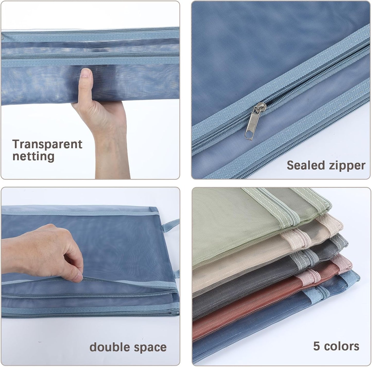 10 Pack Colored Mesh Zipper Pouch Bags, Double-Layer Nylon Puzzle Building Block Sets Toy Storage & Organization, Breathable See Through A4 Zipper Pouch with Handle for School Office Games