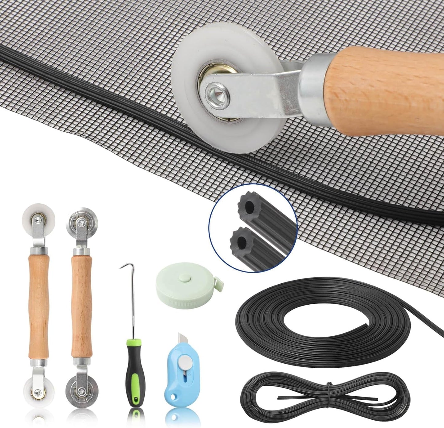 Window Screen Door Repair Kit Include Window Screens Mesh 48"x114" with All Tools in Window Screen Replacement(Screen Rollers, Splines, Hook), Yolovit
