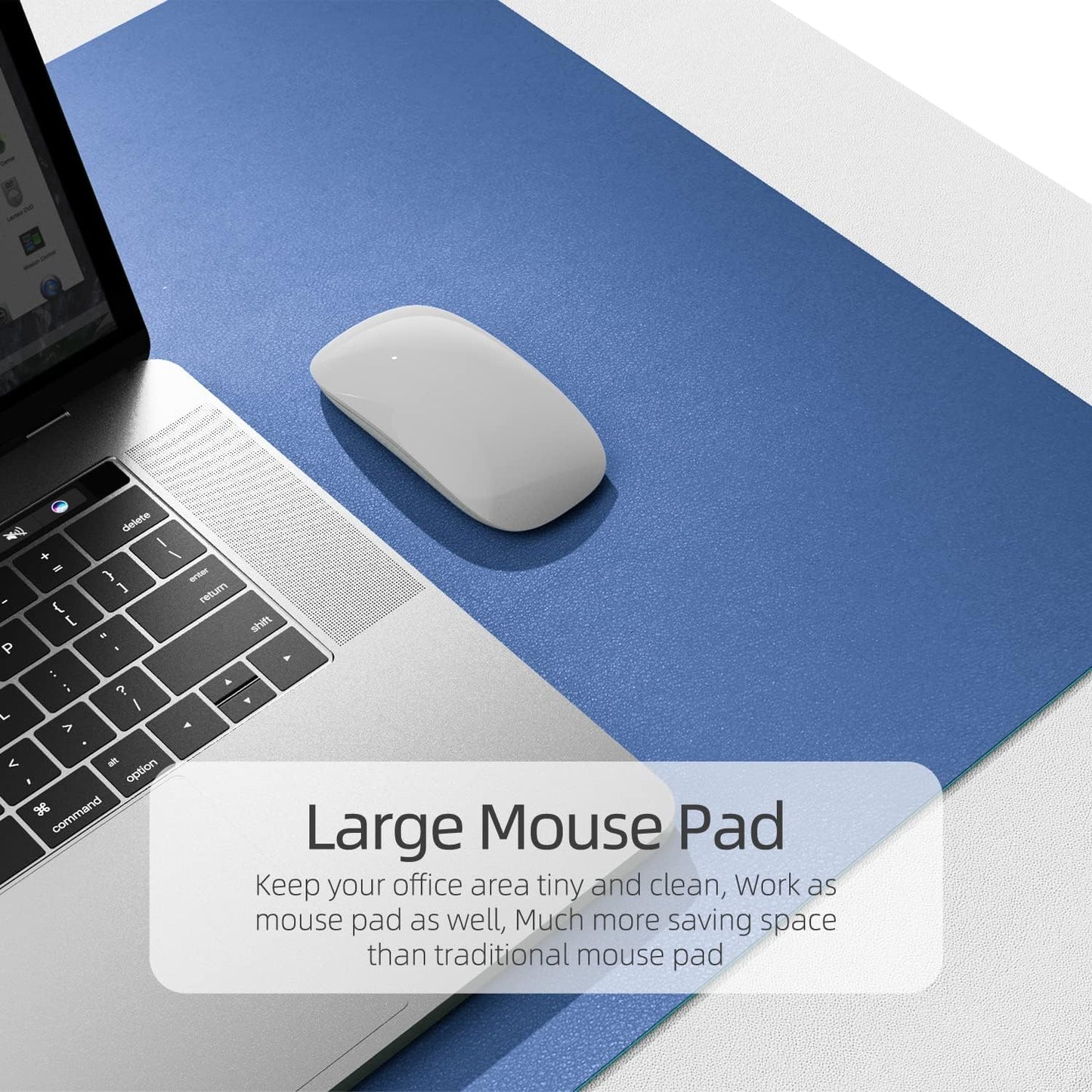 YSAGi Office Desk Pad, Desk Mat, 23.6" x 13.7" Ultra Thin Waterproof PU Leather Desk Blotter, Laptop Desk Pad Protector for Keyboard and Mouse, Desk Writing Pad for Office and Home (Azure Blue+Green)