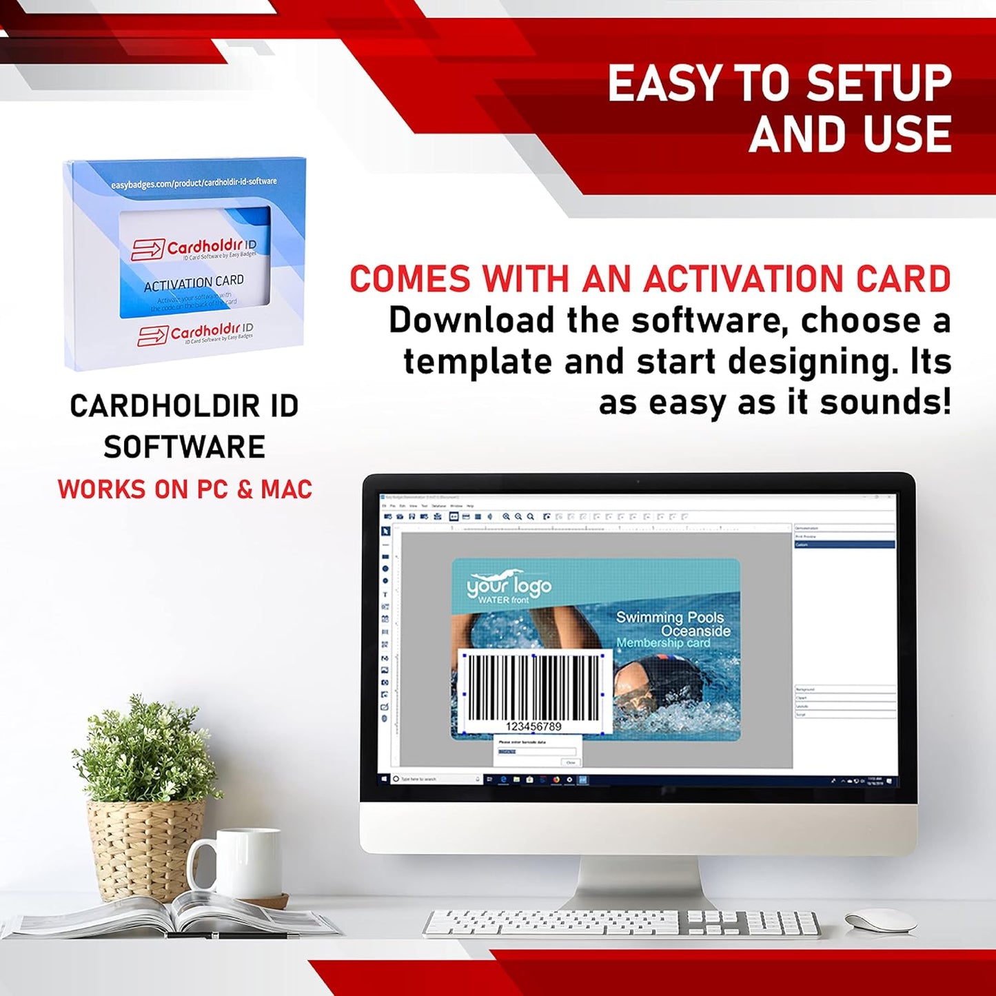 Easy Badges Solid 210 ID Badge Printer | with Beginner Software, & Everything Needed to Design and Print 400 ID Cards, | Single Sided Employee & Student ID Card Printer