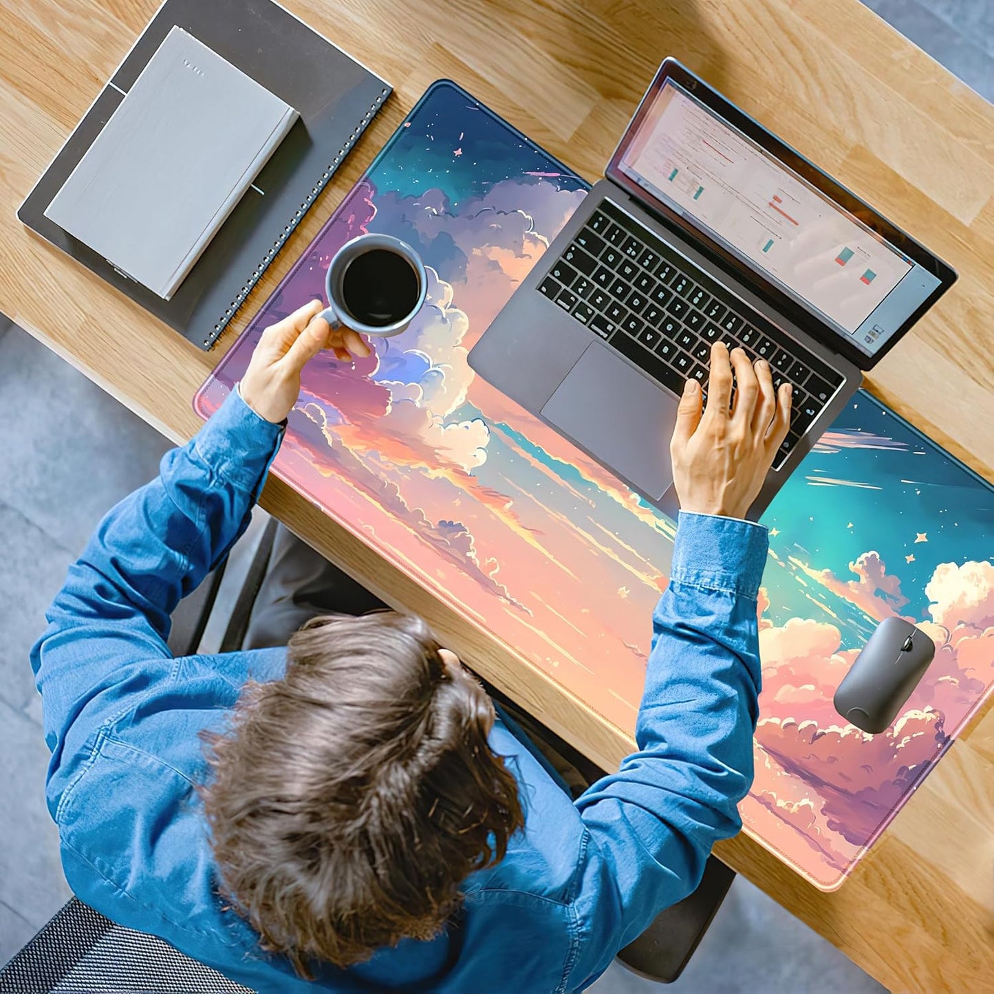 Cool Pink Desk Mat Pastel Clouds Large XXL Gaming Mouse Pad Non-Slip Rubber Base Mousepad, Office Desktop Decor Desk Pad, Computer Laptop Keyboard and Mouse Mat with Stitched Edges, 31.5x15.75 in