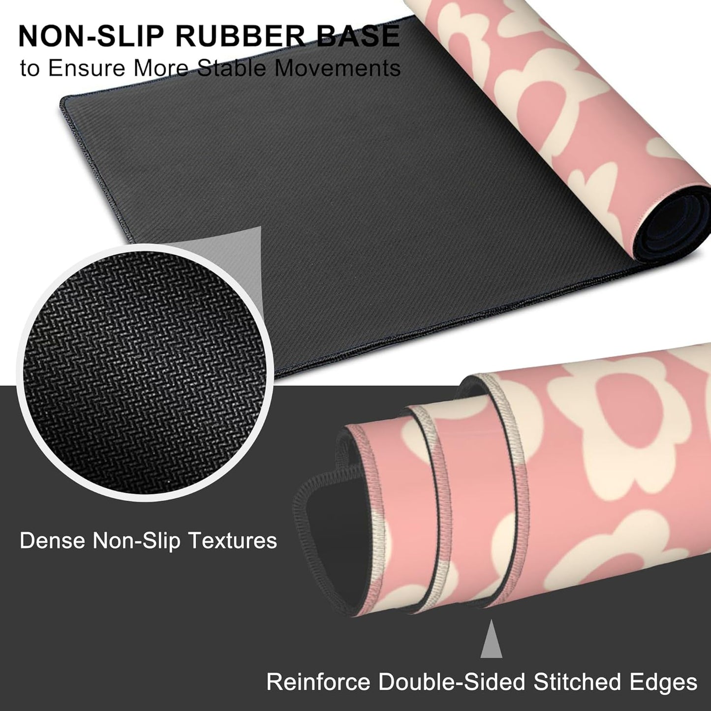 Mouse Pad, Large Pink Groovy Flowers Desk Mat, Extended Non-Slip Gaming Keyboard Mousepad Desk Pad, Thick Stitched Edges Waterproof Mouse Mat 31.5"x15.7" (Vintage Floral)