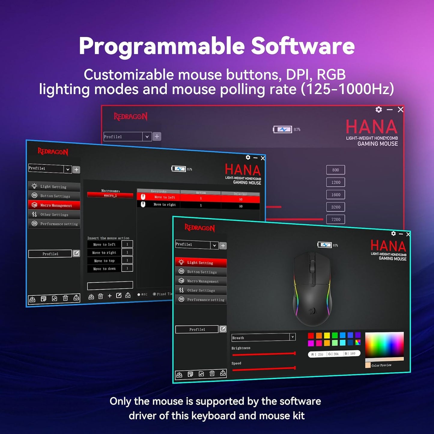 Redragon S107KS Wireless Gaming Keyboard and Mouse, RGB Backlit, 3 Mode (Wired/2.4G/BT), Up to 10,000 DPI Gaming Mouse with Software, Ultra Lightweight 65g, 25 Key Anti-Ghosting Keyboard for PC