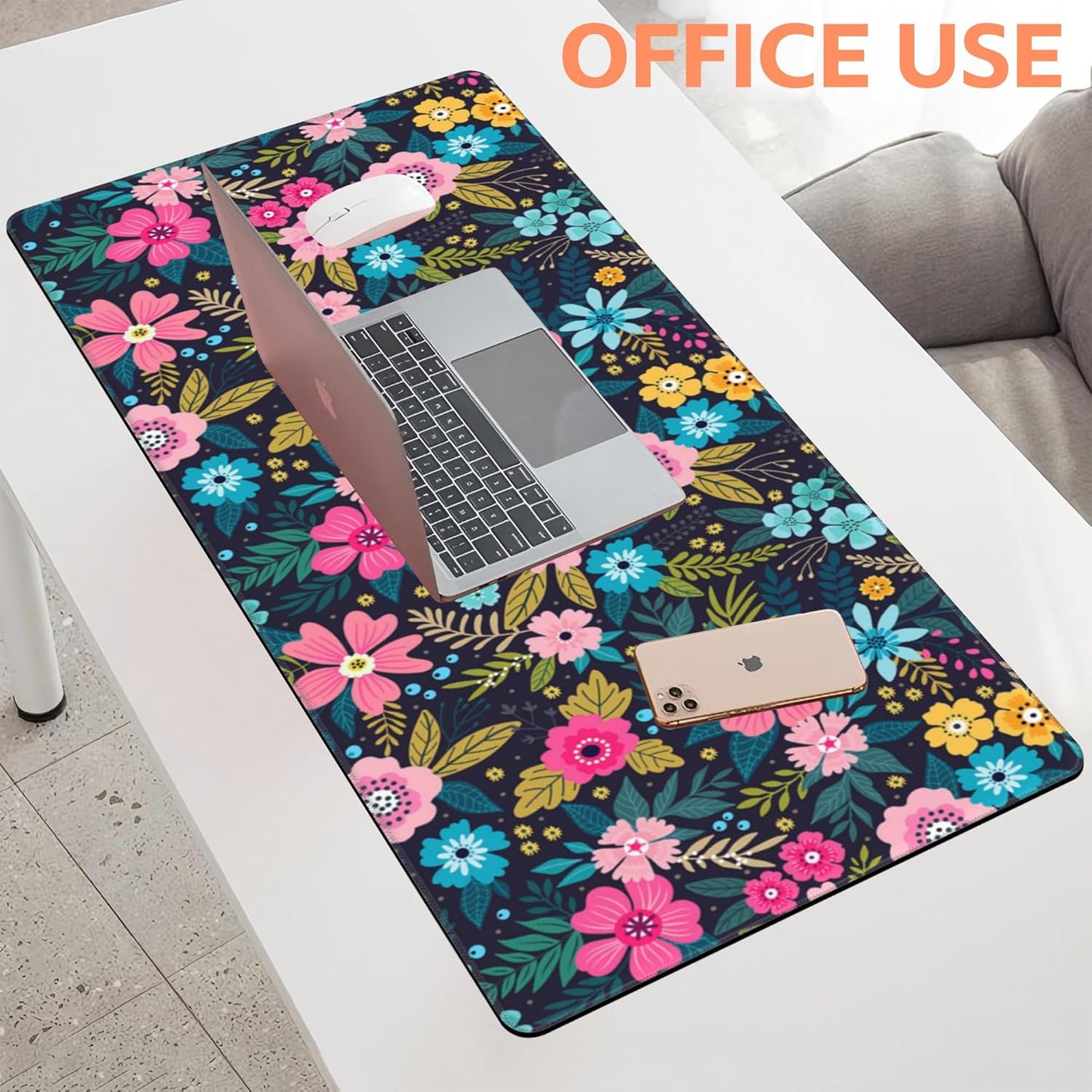 Mouse Pad Large Bright Colorful Flowers Non-Slip Game Desk Mat with Stitched Edge Laptop Keyboard Desk Pad for Work Home Gaming (35.4 x 15.7 Inches)