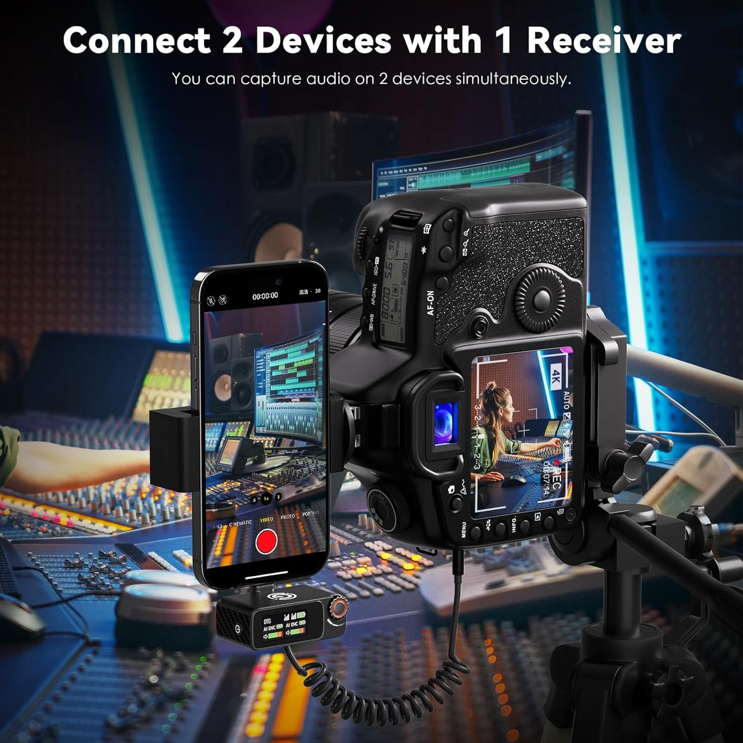 Wireless Microphone, AI Noise Cancelling with 56H Battery, 656ft Range & Wind Muff for iPhone/Android/Camera, Magnetic Clip-On for Streaming/Vlog/Interview