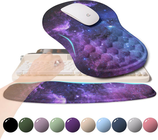 2-in-1 Ergonomic Set, Wave Rise Keyboard Wrist Rest and Massage Bulge Slope Mouse Pad Wrist Support, Cushion Memory Foam Integrated to Relieve Wrist Pain, Galaxy