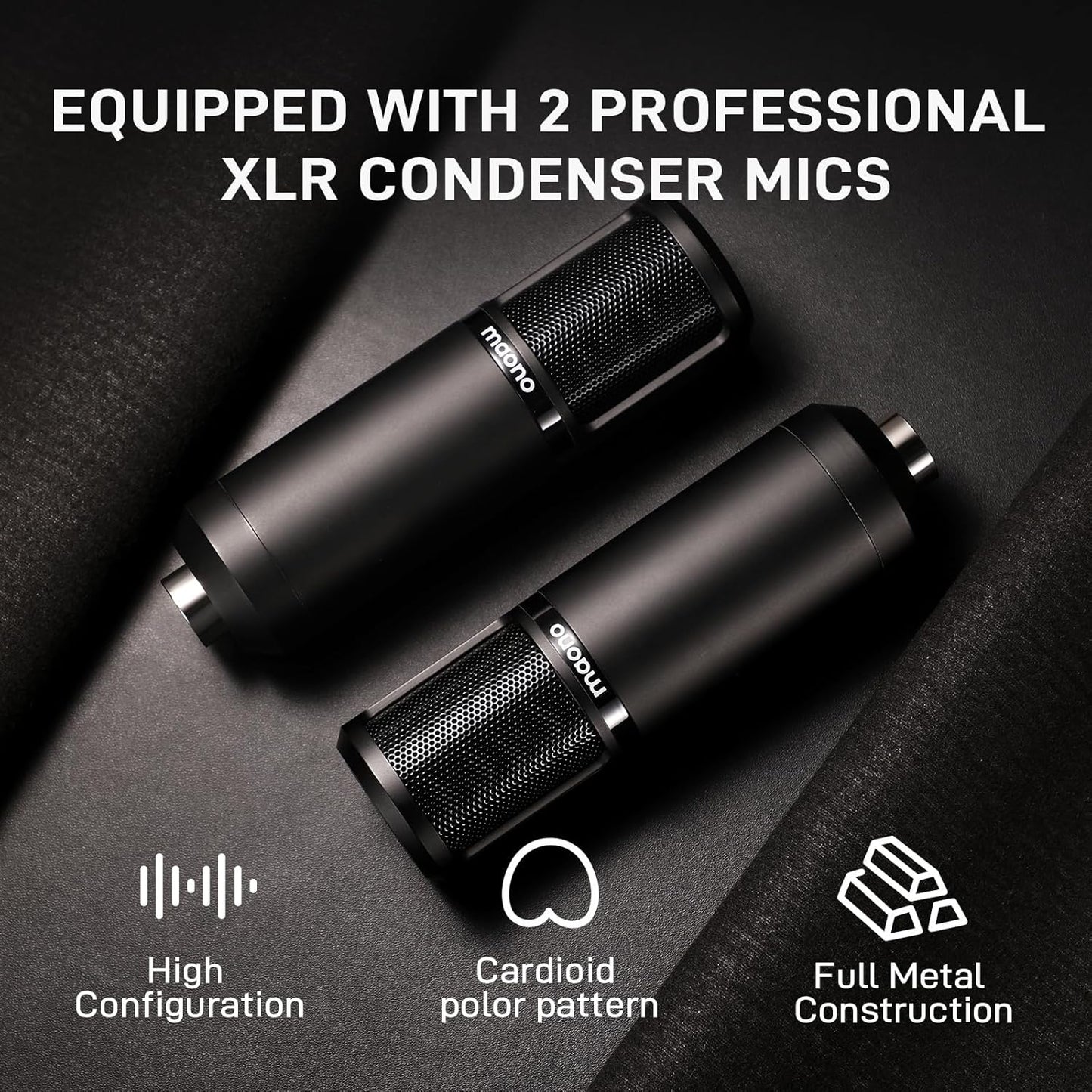 MAONO Podcast Equipment Bundle for 2: Audio Interface Mixer with 2 XLR Condenser Mic Noise Reduction Podcast Streaming MaonoCaster E2 Gen2B