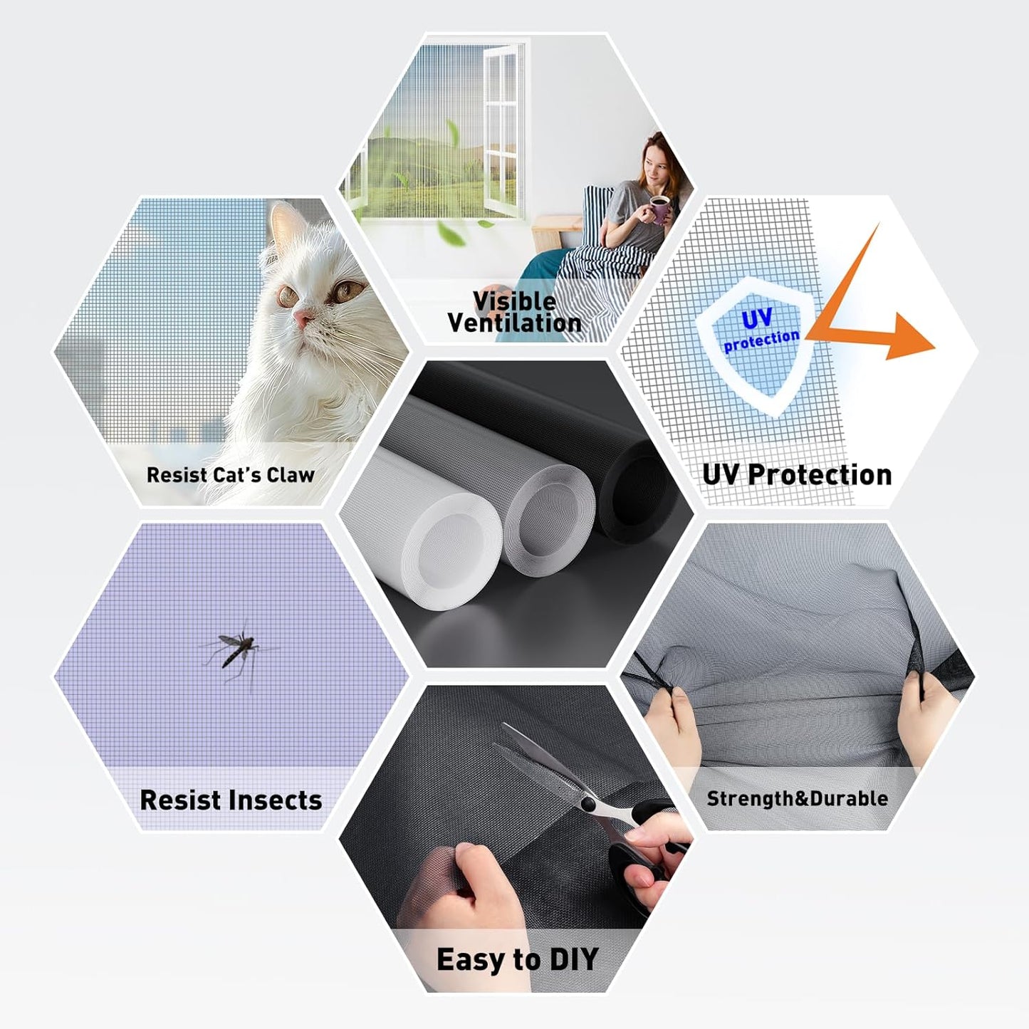 MAGZO Window Screen Replacement Mesh 48"W x 99"L - DIY Adjustable Polyester Pet Proof Screen Door Mesh for Patio Sliding Doors Window Screen Repair Kit, Durable, Washable, White