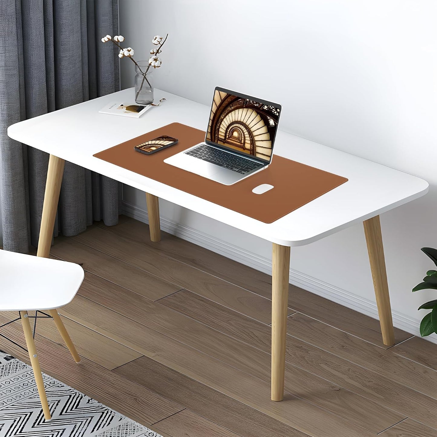 AFIING Dual-Sided Desk Pad, Natural Cork & PU Leather, Desk Mat Protector Non-Slip, Waterproof, Easy Clean,Large Mouse mats for Office and Home Work(Brown, 31.5"x17")