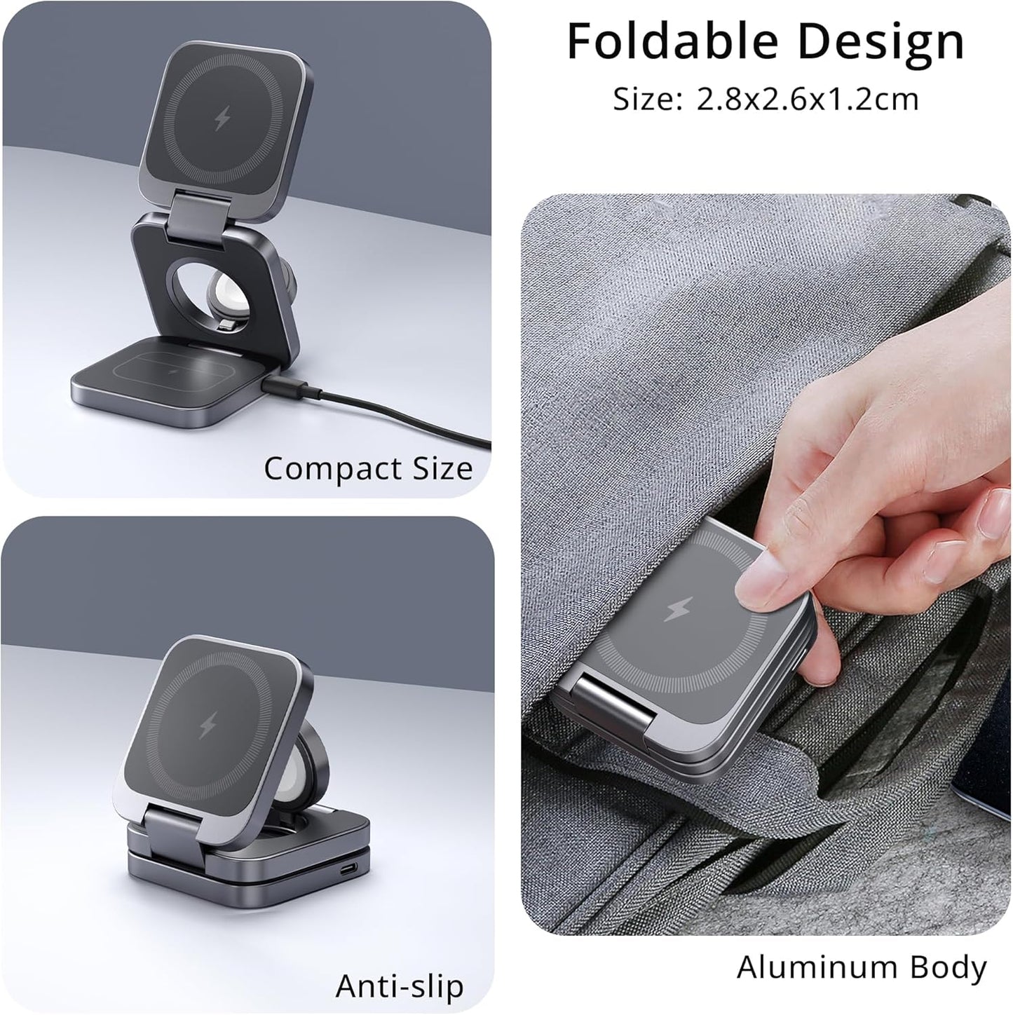 3-in-1 Wireless Charger Stand, LULULOOK 15W Magnetic Charger Wireless Fast Charging Station for iPhone 16/15/14 Series, Aluminum 5W Charger for Apple Watch, AirPods, USB-C Charging Cable Included