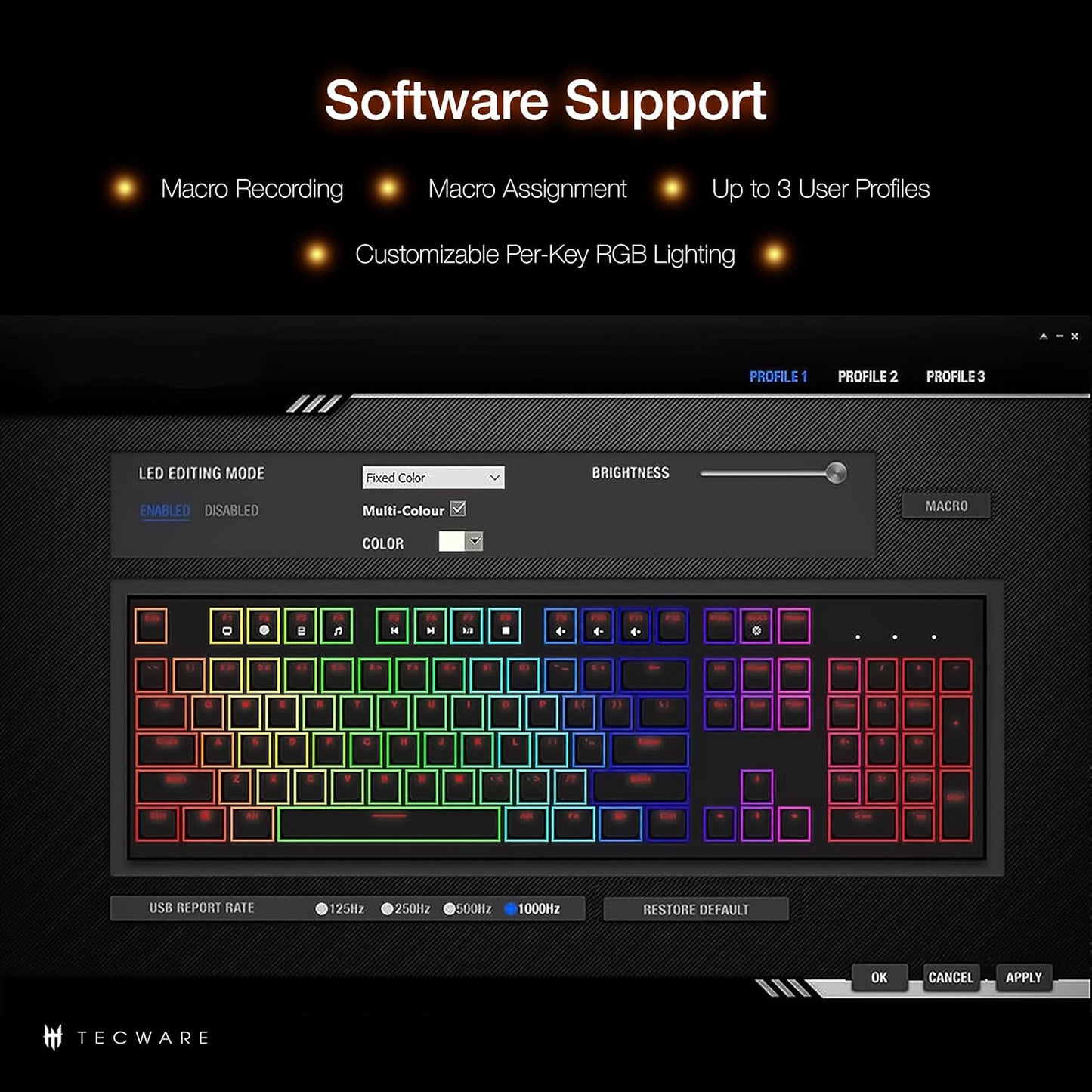 TECWARE Phantom+ 87 Key Mechanical Gaming Keyboard, RGB led, TKL 75% Keyboard, Thocky Sounding, Wraith Red Switch