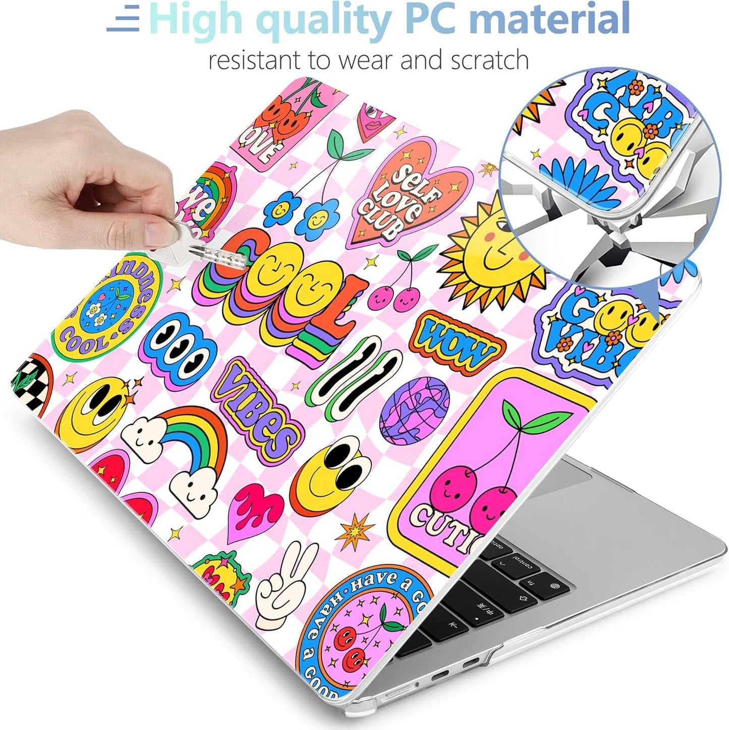 MEEgoodo Case for M4/M3/M2 MacBook Air 13.6 inch Case 2025 2024 2022, Fit Model A3240/A3113/A2681, Laptop Hard Shell with Keyboard Cover Compatible with MacBook Air 13 inch, Pattern Stickers