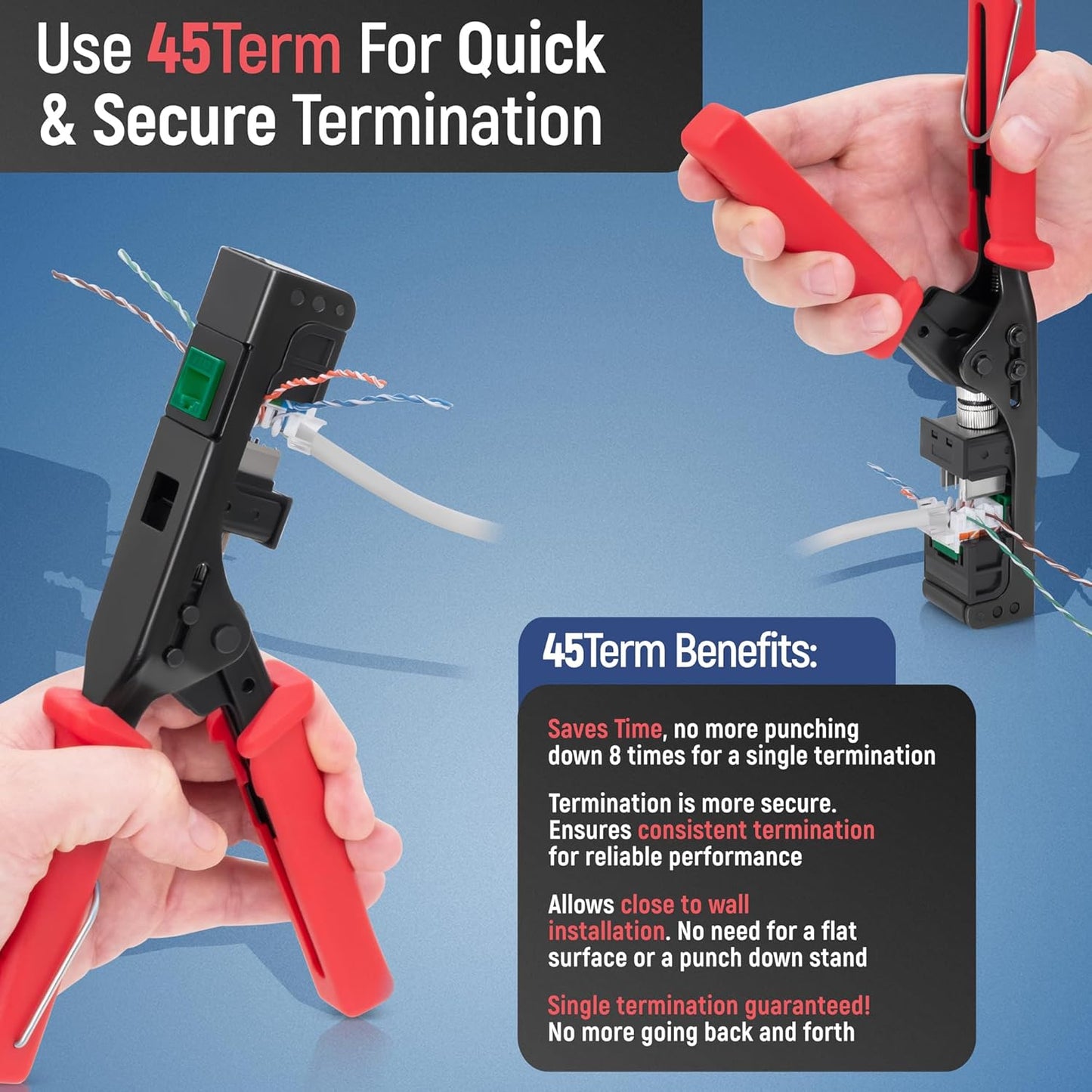 Everest easyJACK - 45° Angled Speed Termination Keystone Tool Set - with 20-Pack of RJ45 Cat6 Keystone Jacks in Green (Slim Profile Design) - Time Saver Network Punch Down Tool Cat6