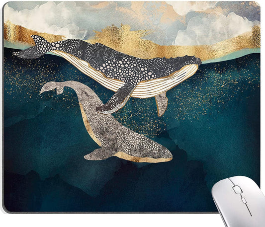 Whale Mouse Pad, Animals Art Mouse Pads, Mouse Mat Square Waterproof Mouse Pad Non Slip Rubber Base MousePads for Office Home Laptop, 9.5"x7.9"x0.12" Inch