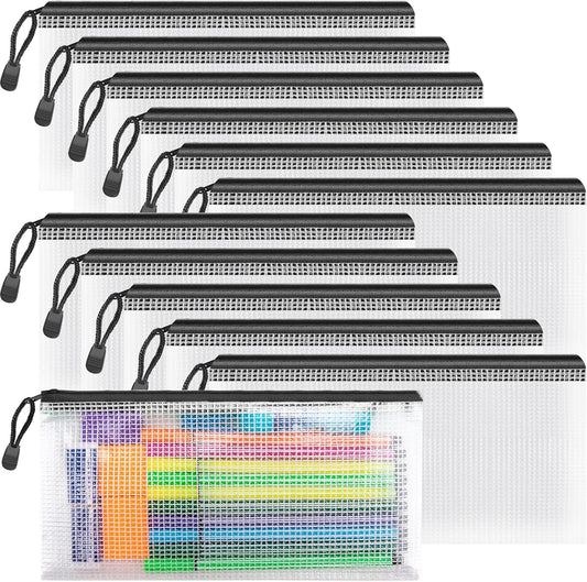 Umriox Zipper Pencil Pouches, 9.2 x 4.7 in (Black, 12 Pack), Pencil Pouches Bulk, Clear Pencil Pouch for Office Supplies Cosmetics Travel Accessories