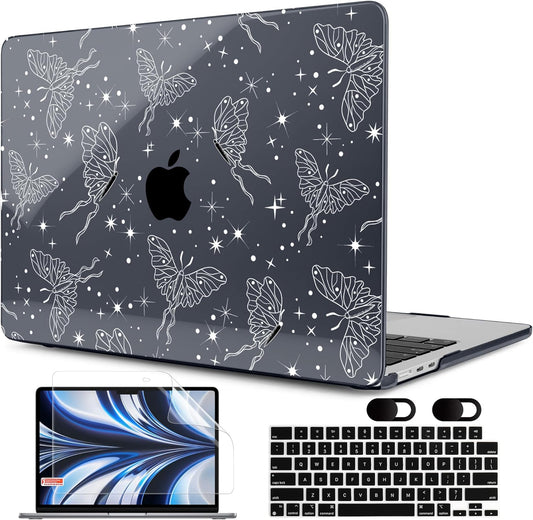 MEEgoodo Case for MacBook Air M4/M3/M2 13.6 inch 2025 2024 2022, Fit Model A3240 A3113 A2681, Compatible with MacBook Air 13 inch, Laptop Hard Shell Case with Keyboard Cover, Butterflies & Space