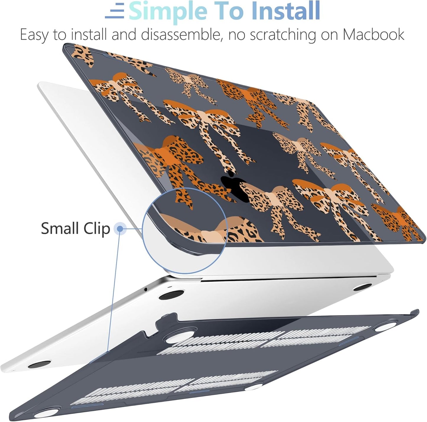 MEEgoodo Case for MacBook Air M4/M3/M2 13.6 inch 2025 2024 2022, Fit Model A3240 A3113 A2681, Compatible with MacBook Air 13 inch, Laptop Hard Shell with Keyboard Cover, Ribbon Bow with Leopard Skin