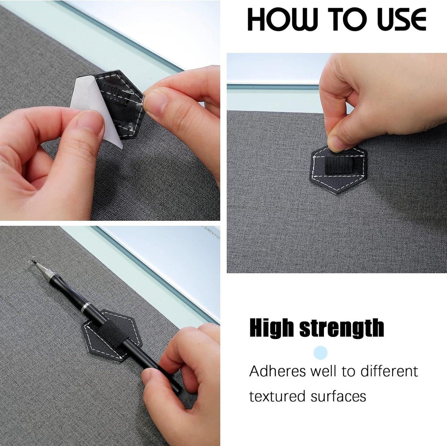 Pajean 10 Pieces Notebook Pen Loop Holder Self Adhesive Leather Pen Holder for Notebook, Hexagon Elastic Loop Designed for Notebooks,journals,calendars,planners,tablet Case Office