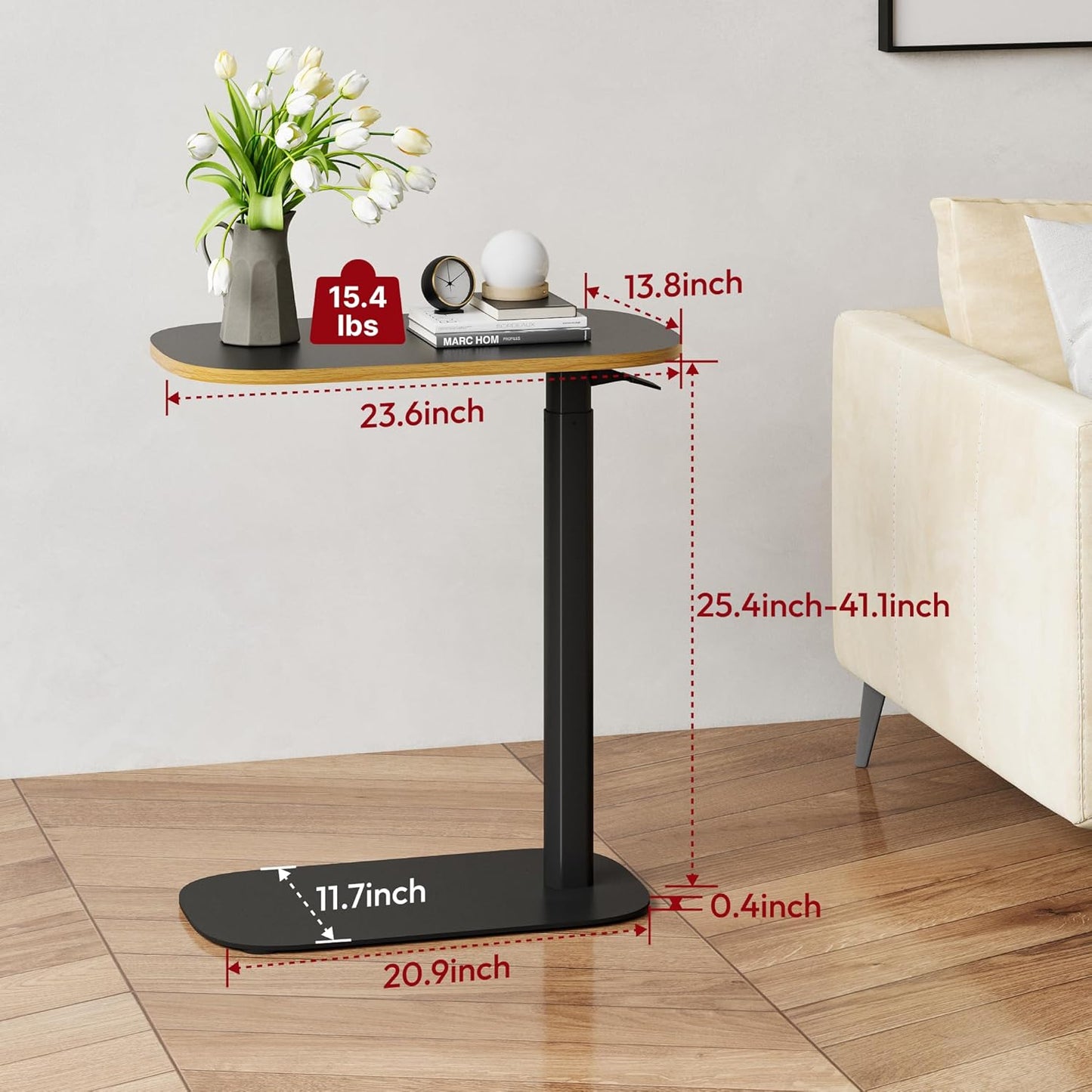 SANODESK Adjustable Overbed Bedside Table Pneumatic Adjustable Height Laptop Computer Standing Desk Cart with Tray, Hospital and Home Use(23.6" W x 13.8" D,Black)