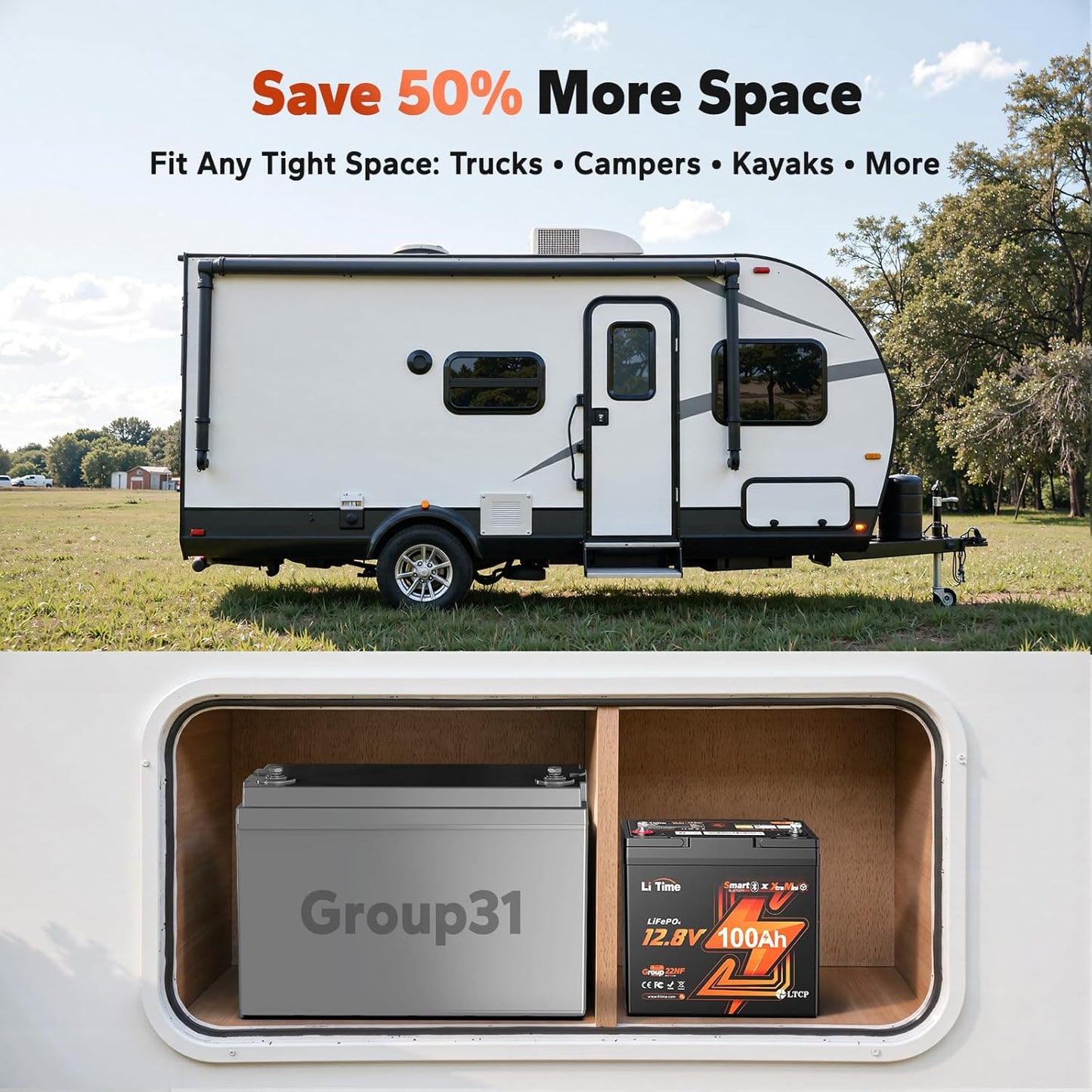 LiTime 12V 100Ah Xtra-Mini Bluetooth Small LiFePO4 Battery (1)