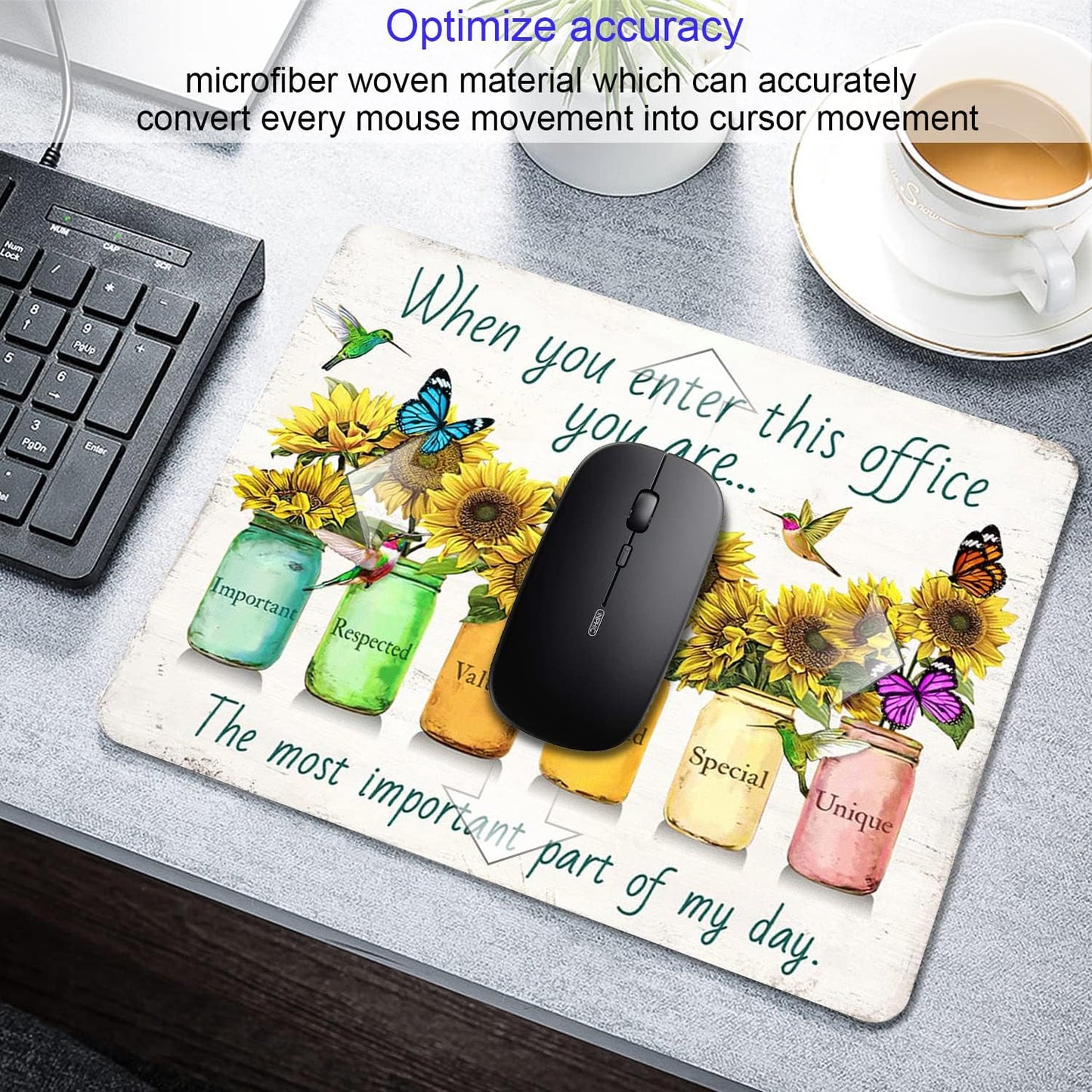 Sunflower and Butterfly Mouse pad Personalized Inspirational Designs Computer Mousepad Office Decoration Accessories Gift Non-Slip Rubber Mouse Pads for Laptop
