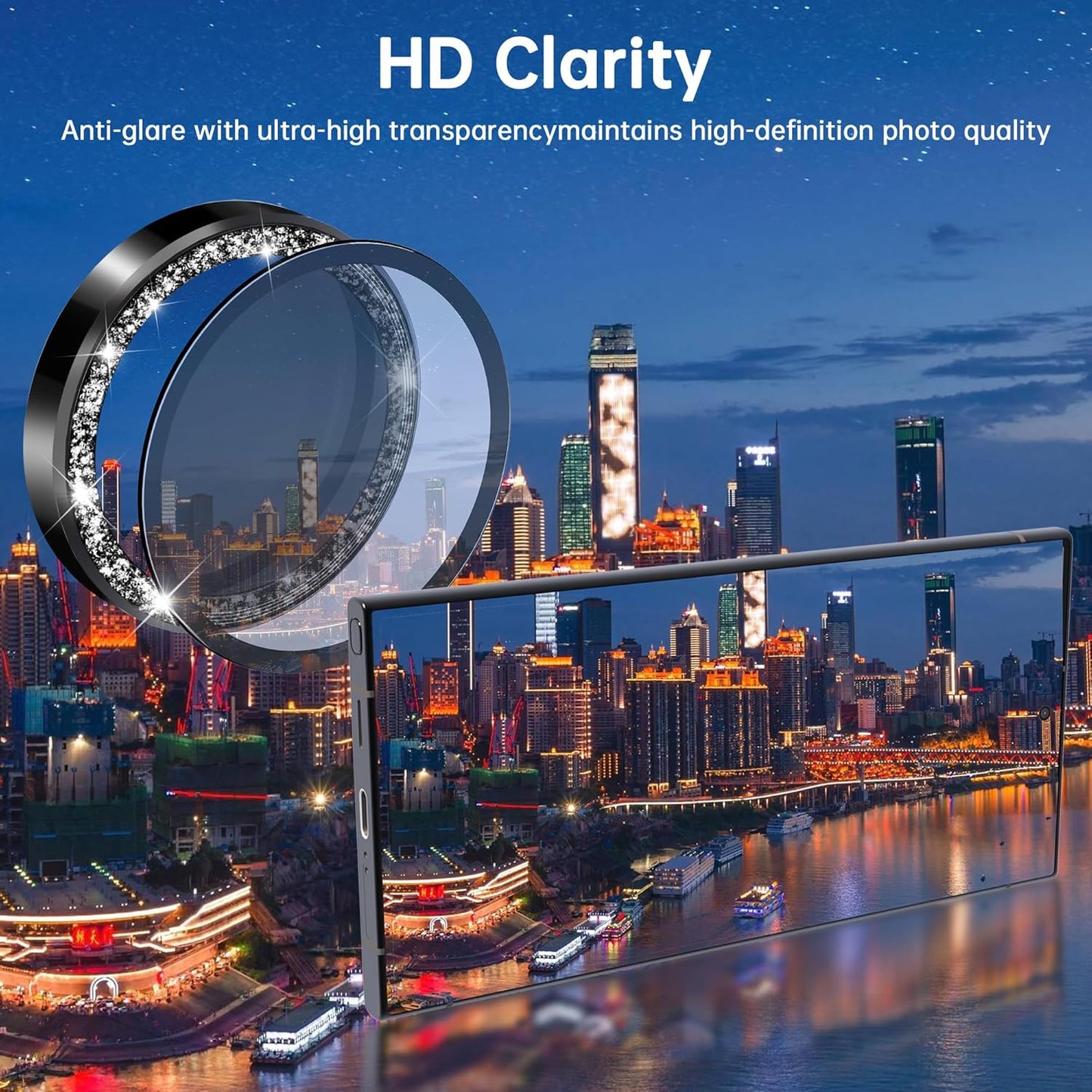 For Samsung Galaxy S23 Ultra Camera Lens Protector, Individual Lens Protector, Ultra HD 9H Tempered Glass Screen Protective Cover, Anti-scratch, Military Grade Drop Protection 2 Set. (Glitter Black, S23 Ultra)