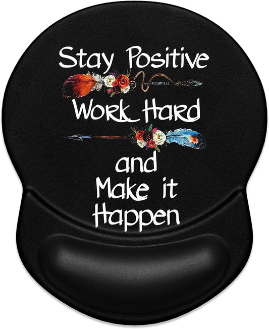 ITNRSIIET Ergonomic Mouse Pad with Gel Wrist Support Small Wrist Rest Smooth Surface Non-Slip PU Base Comfortable Office Supplies Pain Relief, 8.7 x 7.2 inches, Inspirational Quote Black