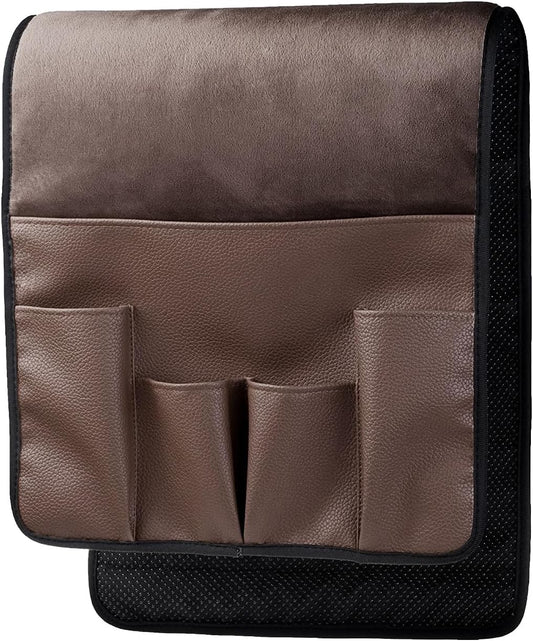 Wanty Velvet Sofa Couch Chair Armrest Soft Caddy Organizer Holder for Remote Control, Cell Phone, Book, Pencil (Brown)
