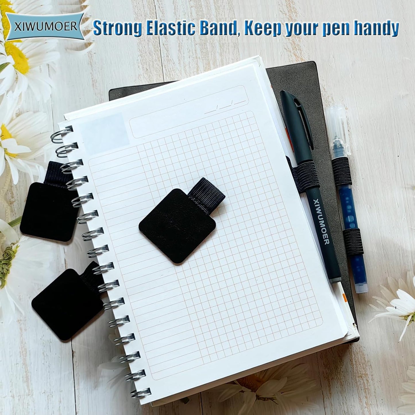 16PCS Notebook Pen Loop Holder,Self Adhesive Leather Pen Holder for notebook,Pencil Elastic Loop Designed for Notebooks,Journals,Calendars,Planners,Tablet Case for School,Office