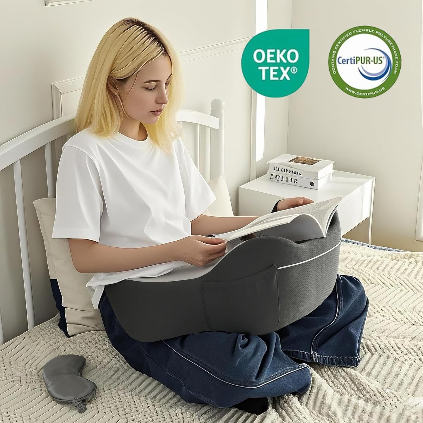 XWZO Lap Desk for Laptop with Cushion, Arm Rest Gaming and Reading Pillow，Laptop Desk Pillow with Anti Slip and Storage Functions with Eye Mask Included for Bed Couch Sofa Home Office