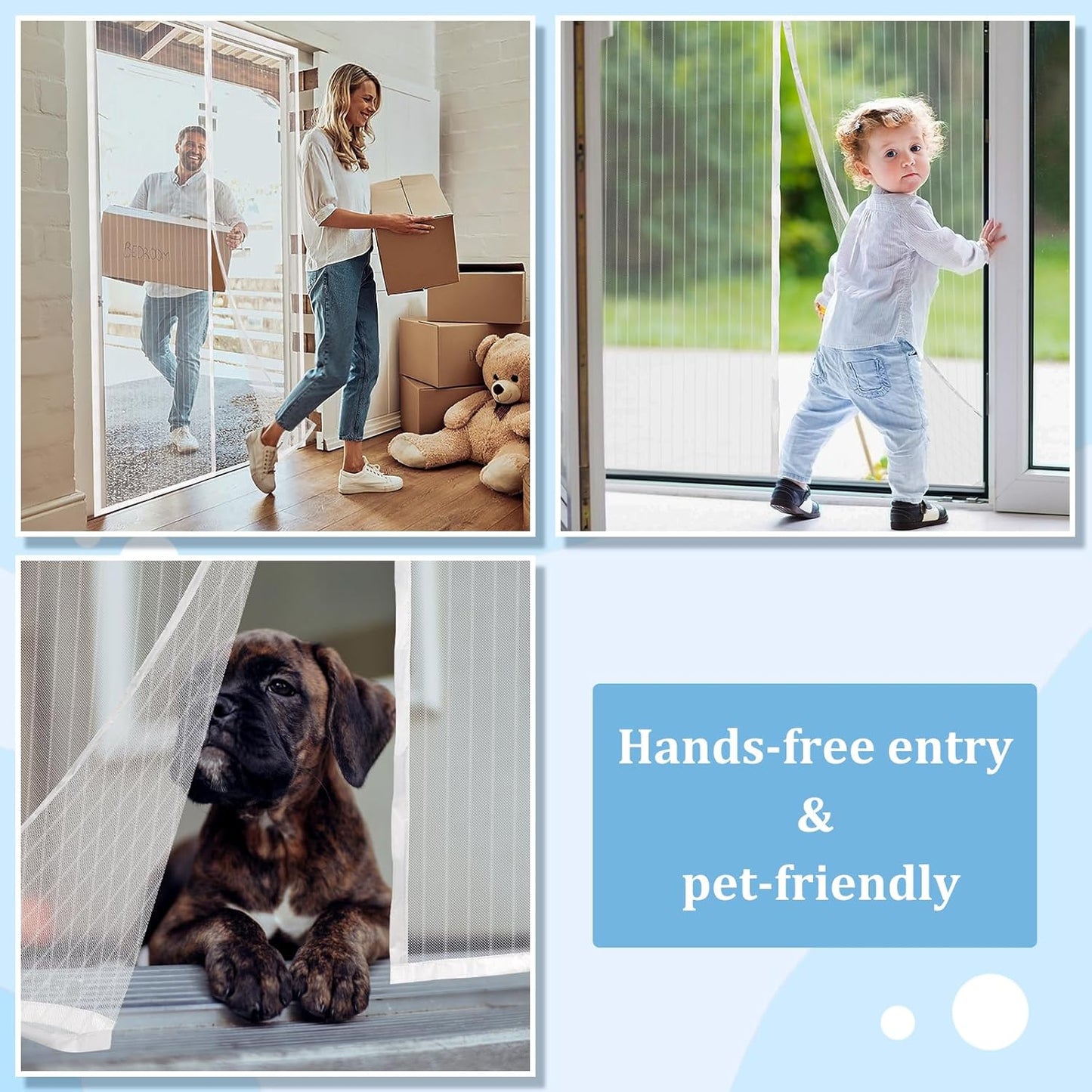 Magnetic Screen Door - Self Sealing, Heavy Duty, Hands Free Mesh Partition Keeps Bugs Out Let Breeze in- Pet and Kid Friendly - Keep Open Feature (White, Fit Door Size 30 x 80 Inch)