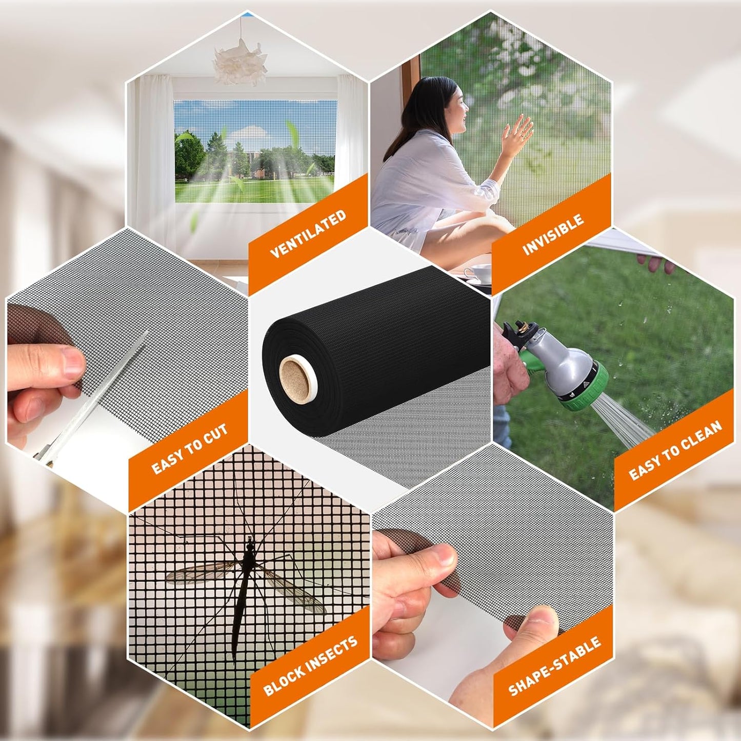 MAGZO Window Screen Replacement Mesh Roll, 37.4in × 16.4ft Invisible Upgraded 107g/m² Heavy Duty Fiberglass Screen Mesh for Sliding Doors Repair Kit, Well Ventilated Ideal for, Patio & DIY Projects