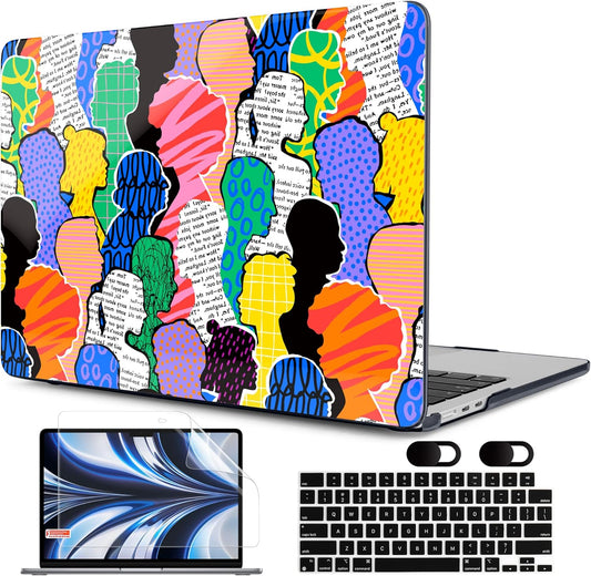 MEEgoodo Case for MacBook Air M4/M3/M2 13.6 inch 2025 2024 2022, Fit Model A3240 A3113 A2681,Compatible with MacBook Air 13 inch, Laptop Hard Shell Case with Keyboard Cover,Diverse People Abstract Art