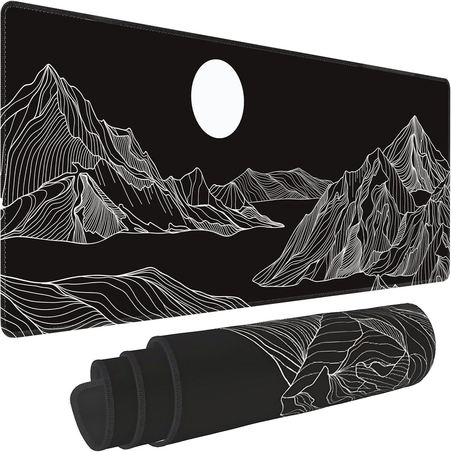 Black and White Mountain Large Mouse Pad,Gaming Keyboard Desk Pad,Extended Mouse Mat Non-Slip Rubber Base with Stitched Edges for Office Game Home XL 31.5"x11.8"