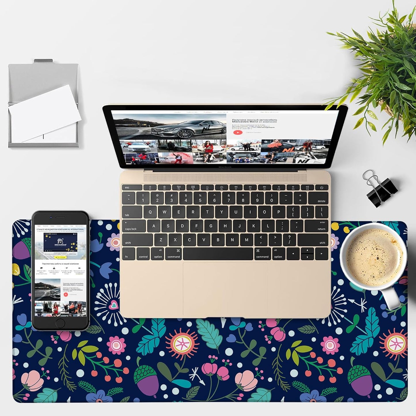 Gaming Desk Pad Large Extra Length Beautiful Floral Mouse Pad Keyboard Laptop Non-Slip Waterproof with Rubber Base Thick Stitched Edge Mouse Mat for Office Home 35.4 x 15.7 Inches