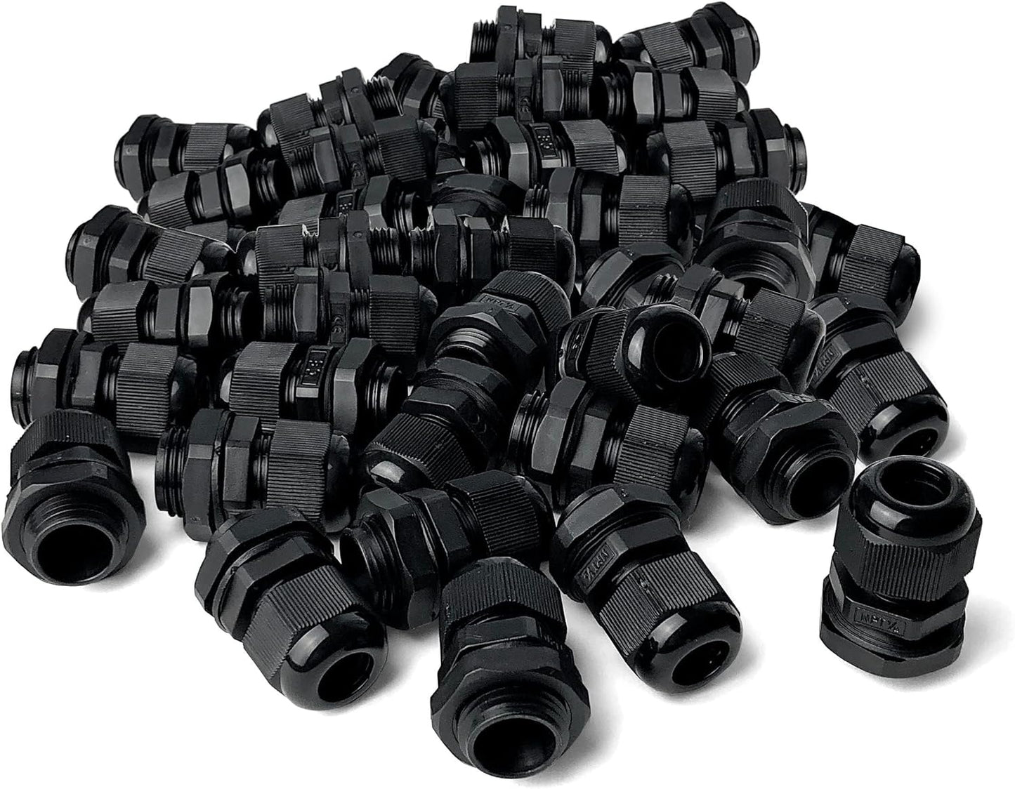 MGI SpeedWare 1/2" NPT Strain Relief Nylon Cord Grip Cable Glands, Black Plastic Grommet 20-Pack