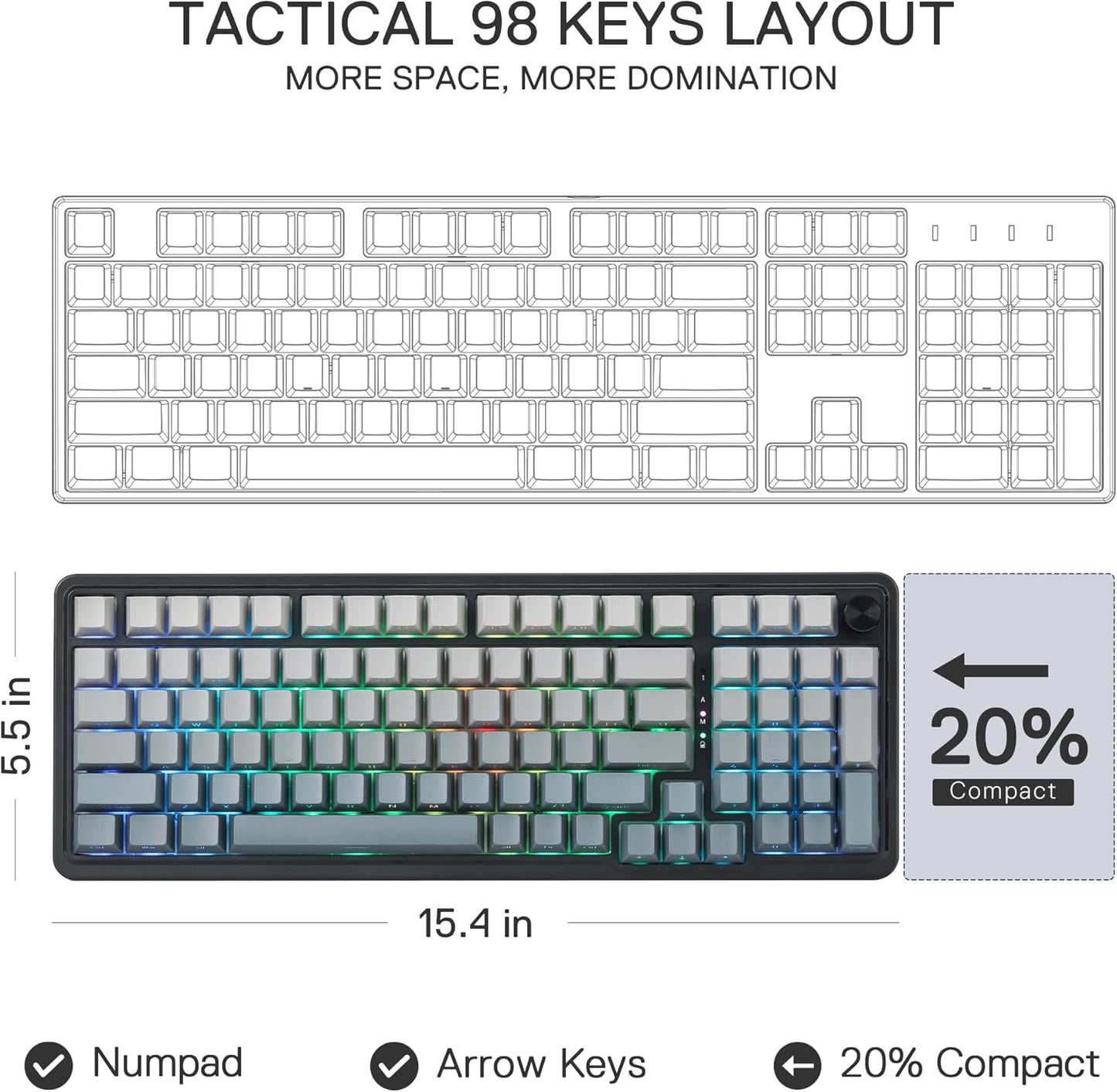 Redragon K686 PRO 98 Keys Wireless Gasket RGB Gaming Keyboard, 3-Mode PBT Mechanical Keyboard w/Hot-Swap South-Facing RGB Socket, Dedicated Knob Control & 5-Layer Noise Dampening, Gradient PBT Keycaps