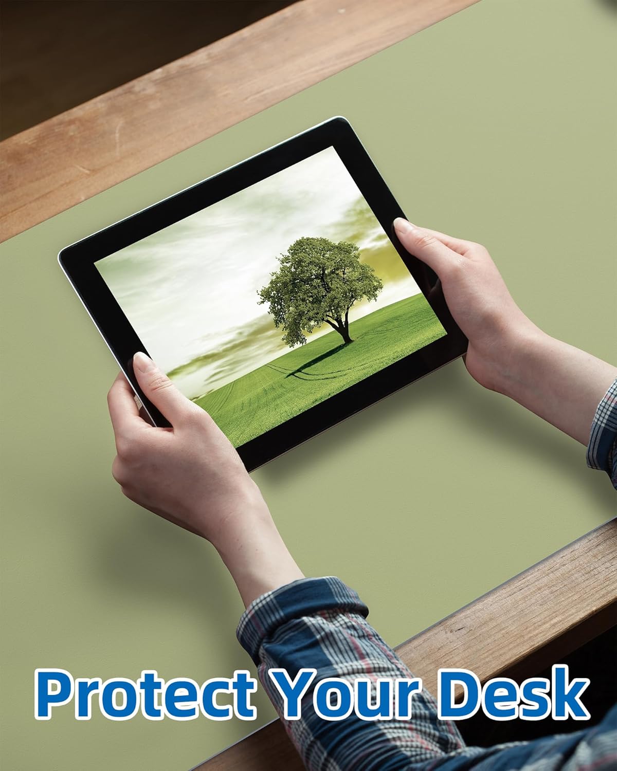 Leather Desk Pad Protector,Mouse Pad,Office Desk Mat, Non-Slip PU Leather Desk Blotter,Large Desk mat,Waterproof Keyboard mat for Office/Home/Decor (Olive Green,48" x 17")