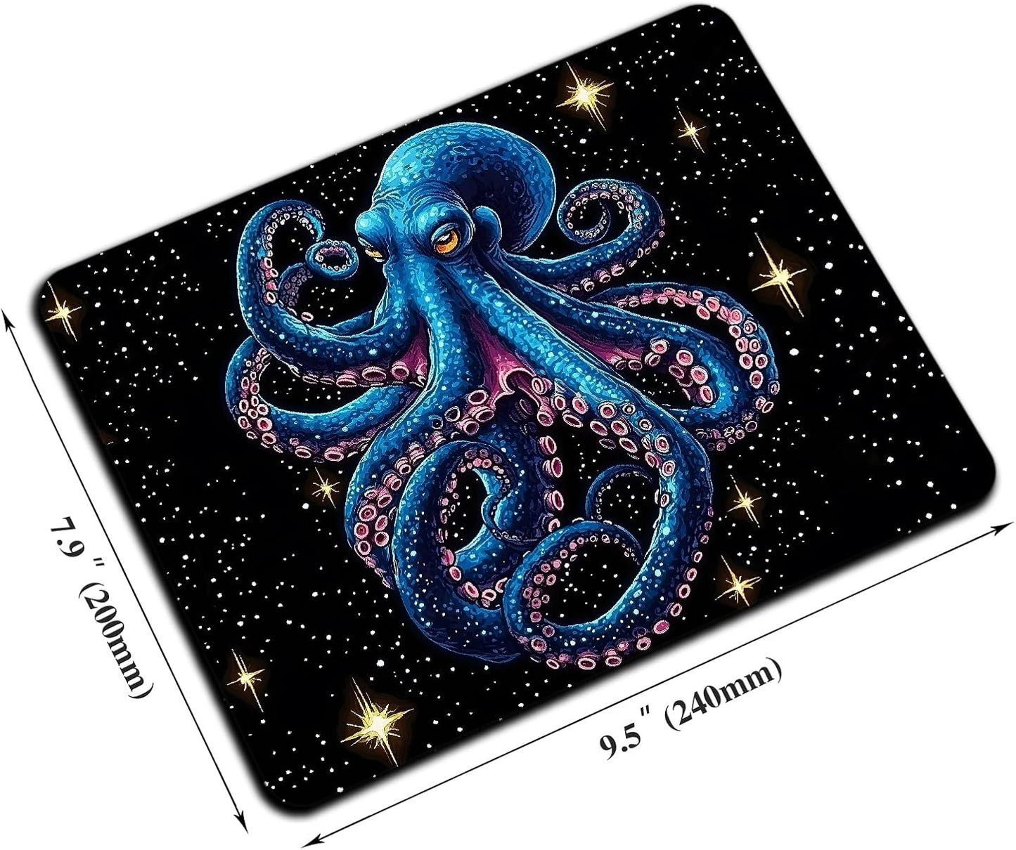 Mouse Pad, Cute Cool Blue Octopus Mouse Pads for Desk, 9.5" x 7.9" Non-Slip Rubber Base Computer Mousepad with Women, Portable Square Design for Wireless Mouse and Pad Laptop Office & Travel