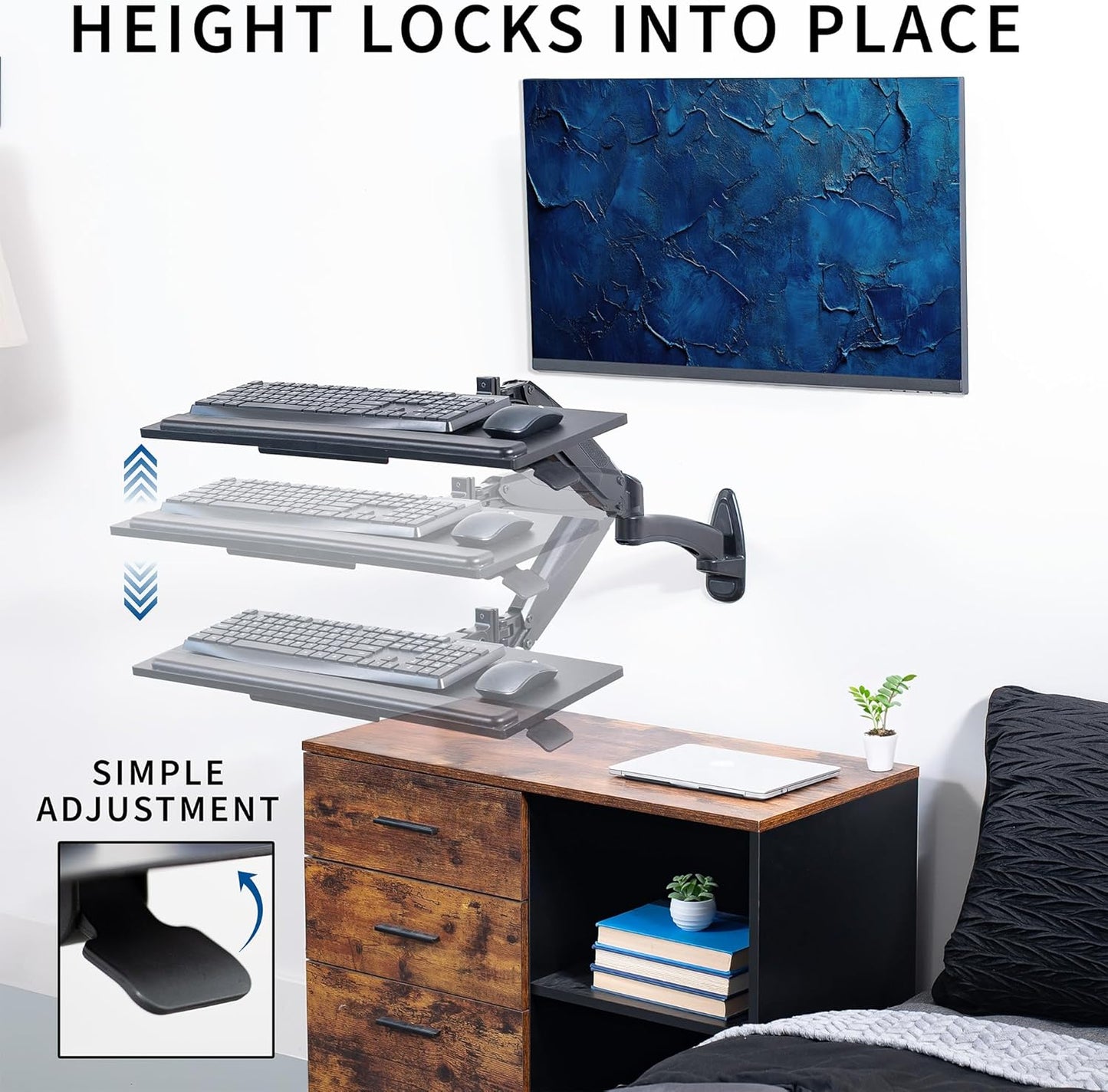 VIVO Sit-Stand 24 Inch Pneumatic Spring Keyboard and Mouse Tray Wall Mount, Counterbalance Height Adjustable Typing Platform, Ergonomic Tilt, Black, MOUNT-KB35B