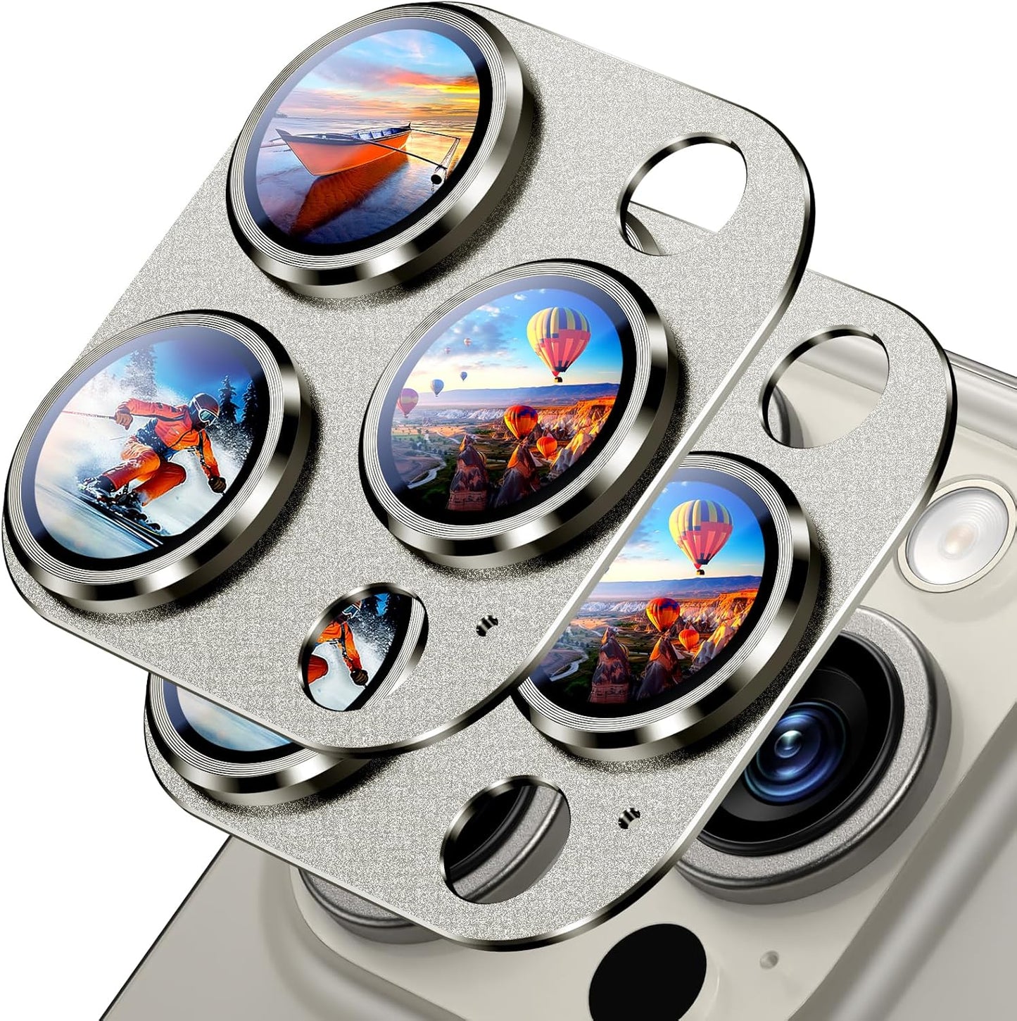 Uyiton Compatible with iPhone 16 Pro/iPhone 16 Pro Max Camera Lens Protector - [Not Easy to Break][Strong Adsorption][Case-Friendly] Metal Tempered Glass Rear Camera Screen Cover - Natural, 2 Pack